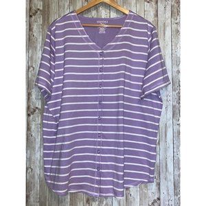 Essentials by Maggie Purple & White Stripe Button Shirt Plus Size 22/24